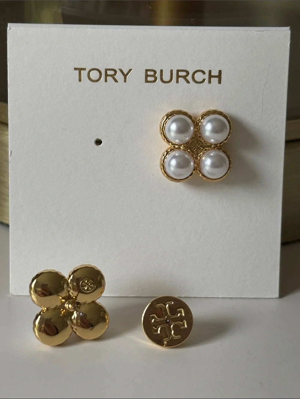Tory Burch gold tone pearl stud earrings